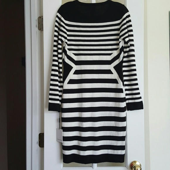 Calvin Klein Black & White Stripe Sweater Dress - Picture 2 of 4